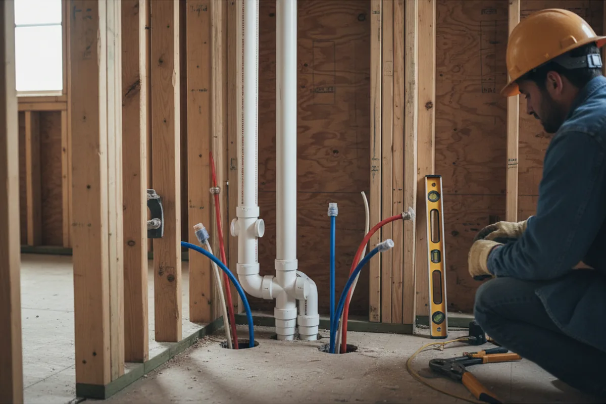 Drain and supply rough-in during Sump Pump Repair in Hastings